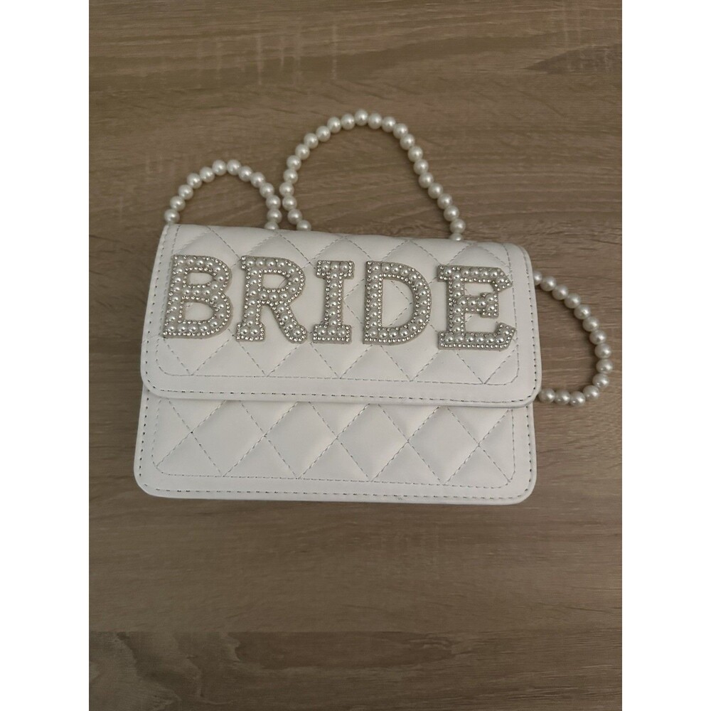 Bride Clutch Purse White Pearl Rhinestone Wedding Bachelorette Honeymoon Bag